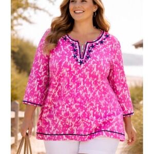 NWT Talbots Womens Lobster Rockstar Tunic Top Starfish 3X Coastal Beachy Summer